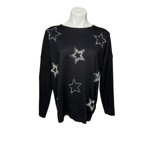 Frank Lyman Montreal black star embellished crew neck sweater size L